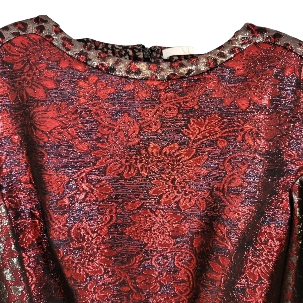 Audra Metallic Red Fan Sleeve Designer Cocktail Dress Like New